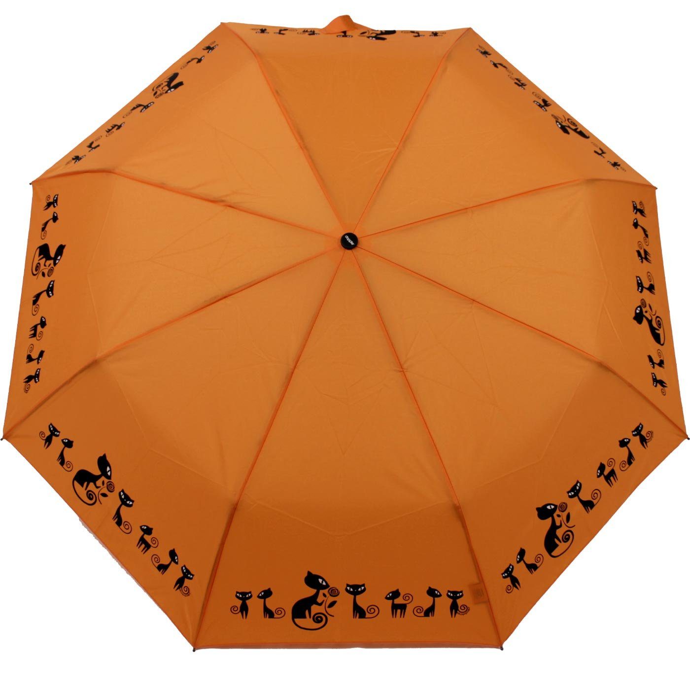 Taschenregenschirm Fiber Auf-Zu-Automatik doppler® Katzen-Liebhaber orange stabil Damen - elegant, praktisch Cats, für - Magic und
