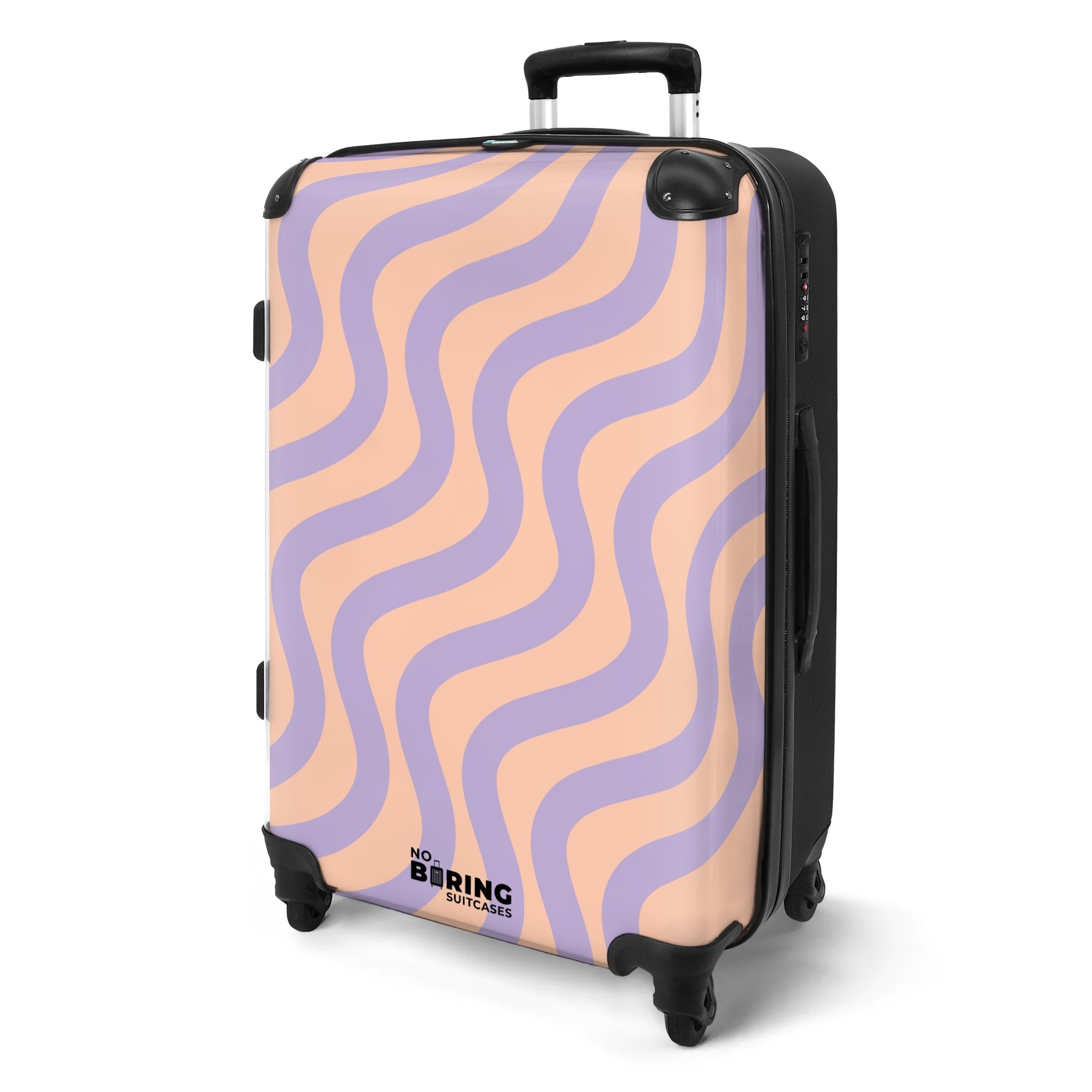 NoBoringSuitcases.com© Hartschalen-Trolley Rosa mit lila Wellenlinien günstig online kaufen
