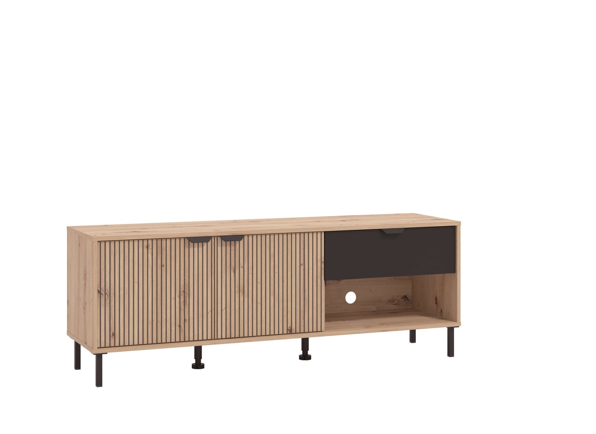 Home affaire Lowboard Mayenne TV-Lowboard, Breite 150 cm, TV-Schrank, TV-Ständer, TV-Kommode mit dekorativen schwarzen Streifen, in Artisan Eiche