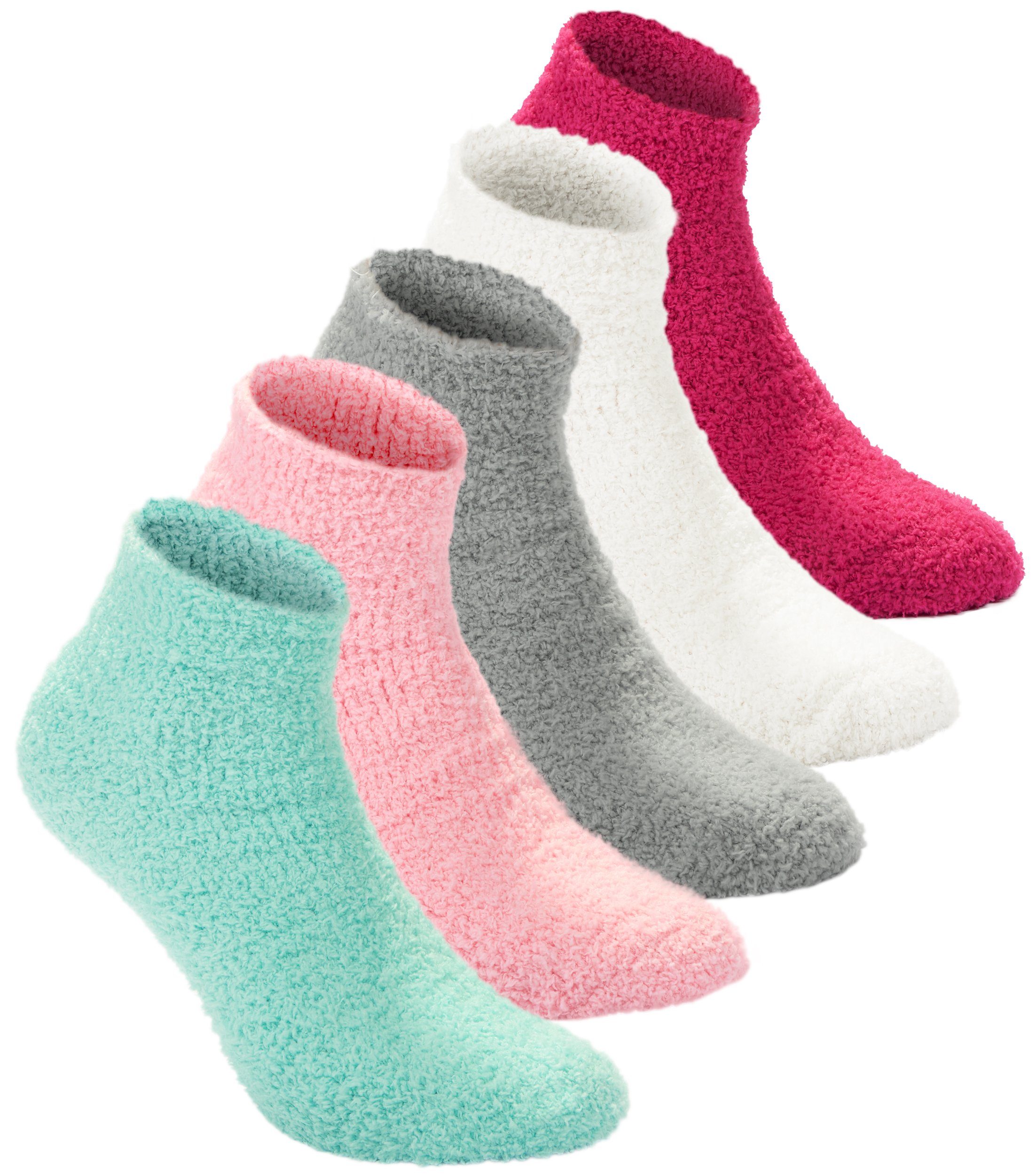 (10-Paar, Flauschsocken und BRUBAKER Bettsocken Bedsocks dick Kuschelsocken bunte flauschig) extra Damen