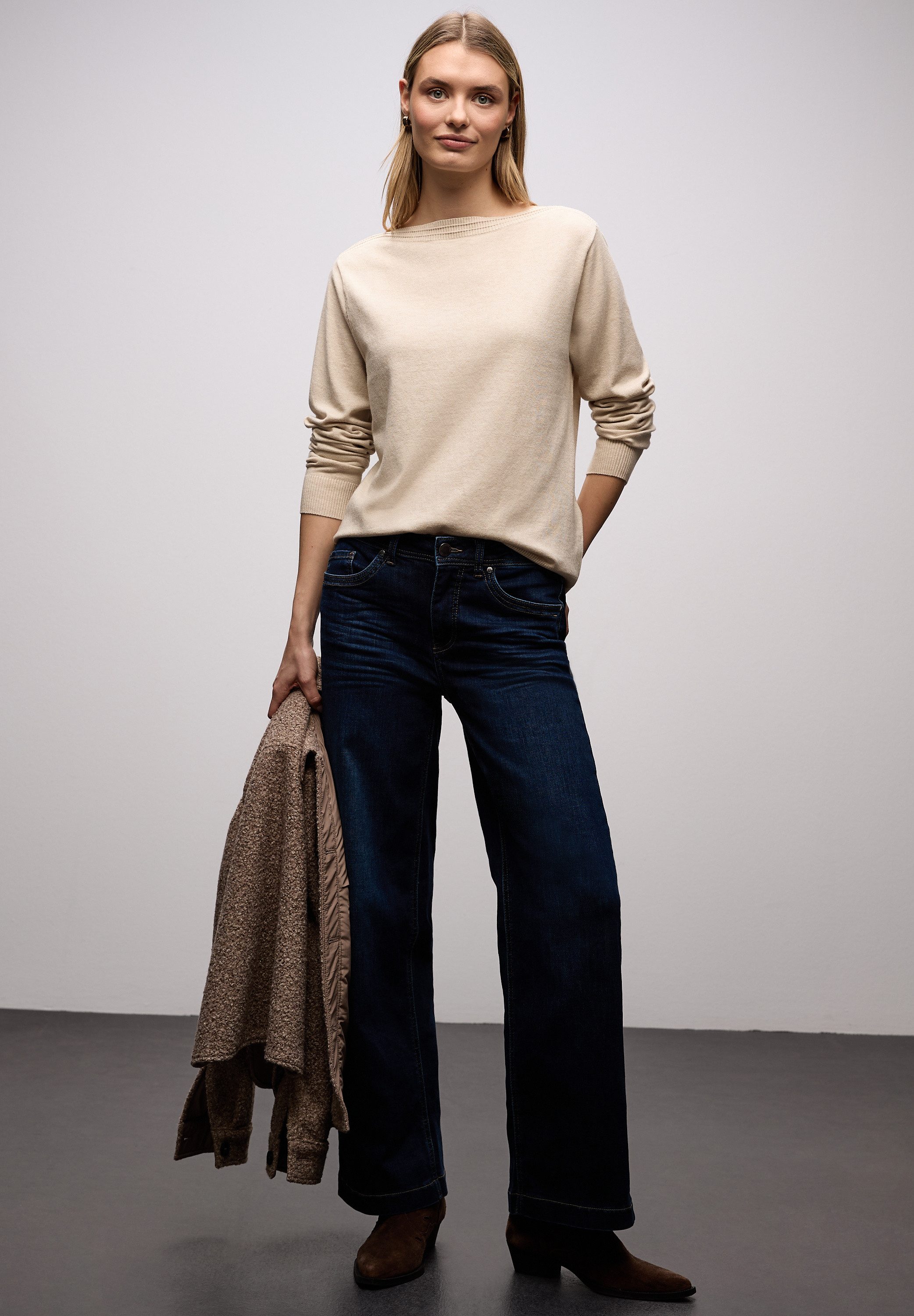 STREET ONE Strickpullover U-Boot-Ausschnitt mit Strukturdetails