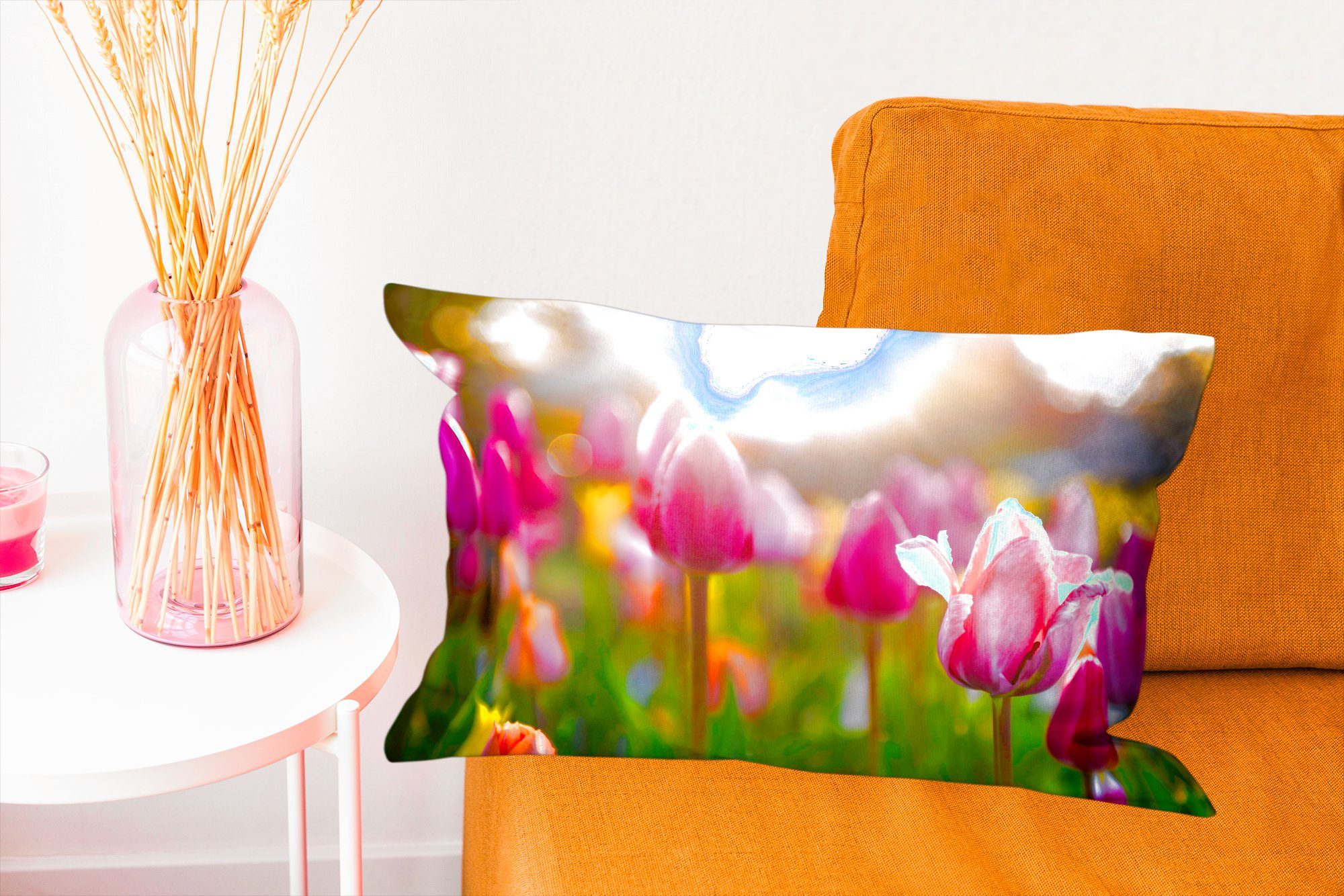 Dekokissen Frühling, Tulpen mit MuchoWow Zierkissen, - - Schlafzimmer Füllung, Farbe Dekokissen Dekoration, Wohzimmer