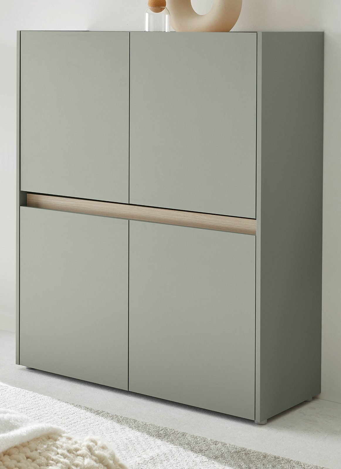 Furn.Design Highboard Center (Schrank in Salbei Grün mit Eiche, 100 x 120 cm), 4-türig mit 8 Fächern
