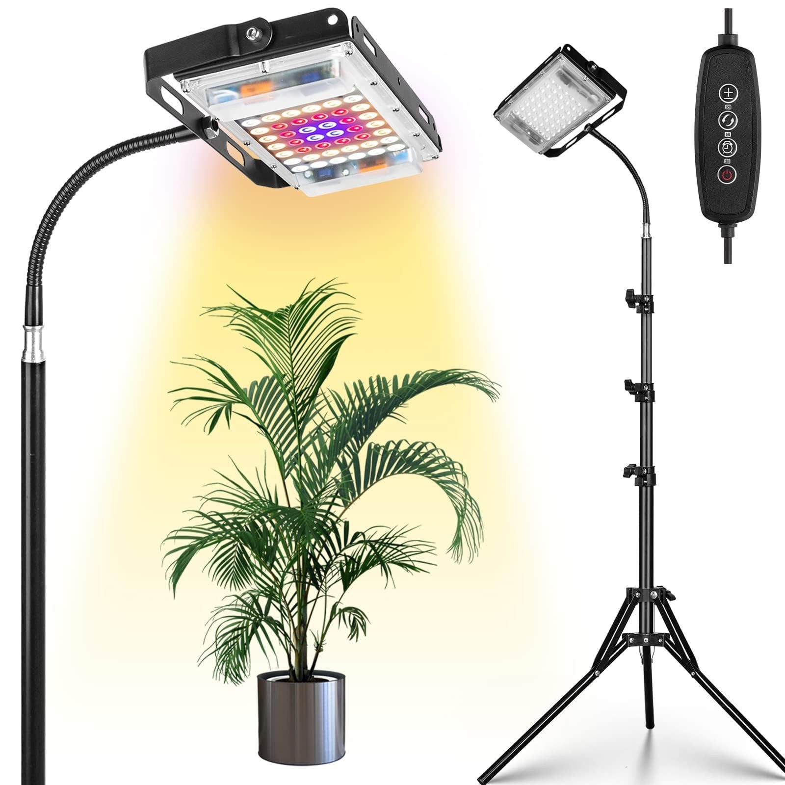 Rosnek Pflanzenlampe Vollspektrum LED mit Ständer, höhenverstellbar, dimmbare, LED fest integriert, mit timer(3/6/12 Stunden),60-160cm höhenverstellbar für große Pflanzen