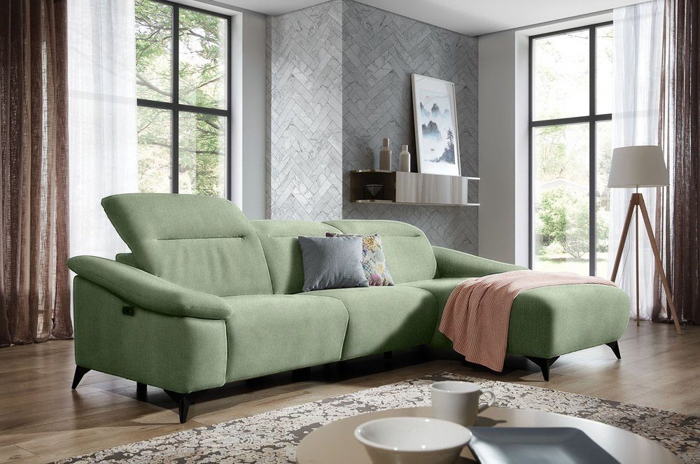 Stylefy Ecksofa Gabbiana, Modern frei Eckcouch, bestellbar, oder L-Form, Raum im Kopfteilverstellung, stellbar, inklusive mane Design, rechts Relaxfunktion links