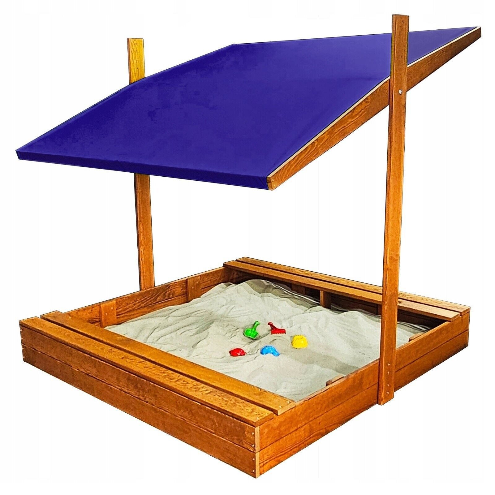 QLS Sandkasten 120cm mit Dach, Holz Imprägniert Abdeckung Unkrautvlies Sandbox Dach 122 cm x 118 cm