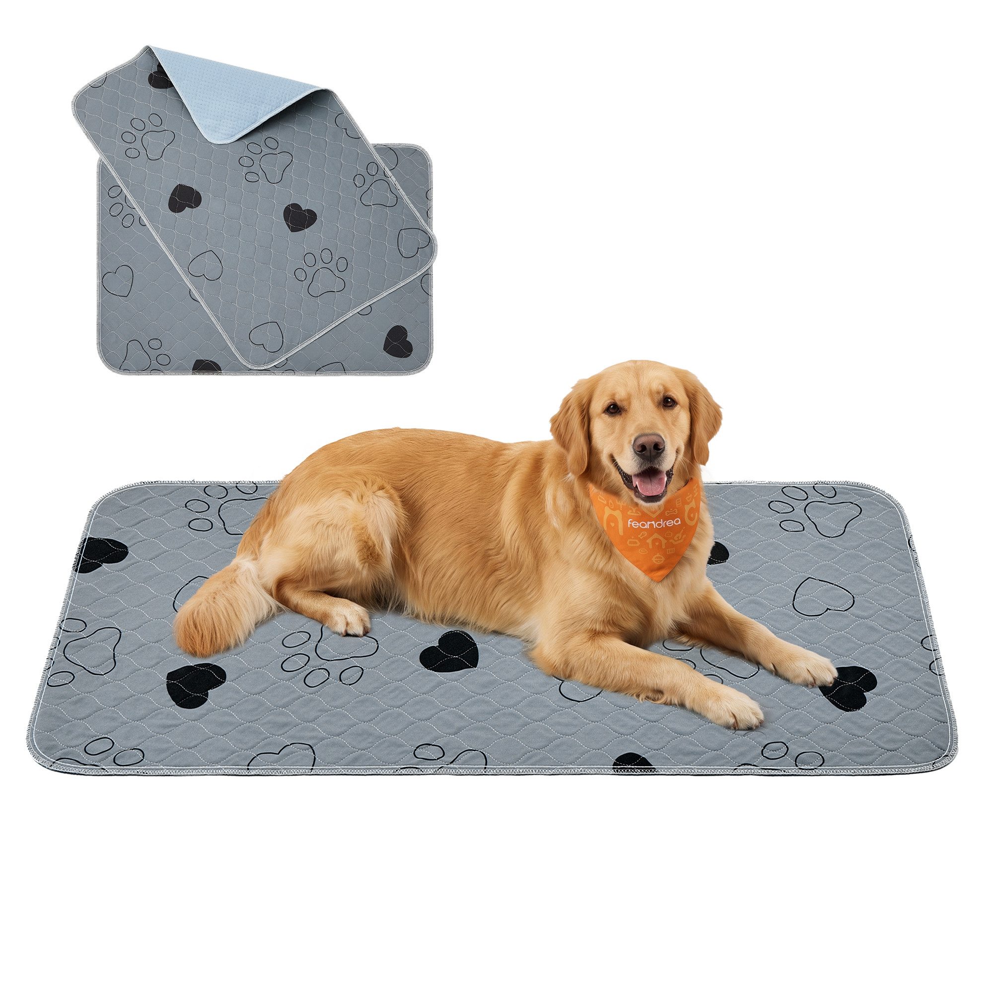 FEANDREA Tierdecke Welpen-Unterlagen 2er Set Hundetoilette waschbar, 100 x 70 cm, rutschfest, auslaufsicher, saugfähig
