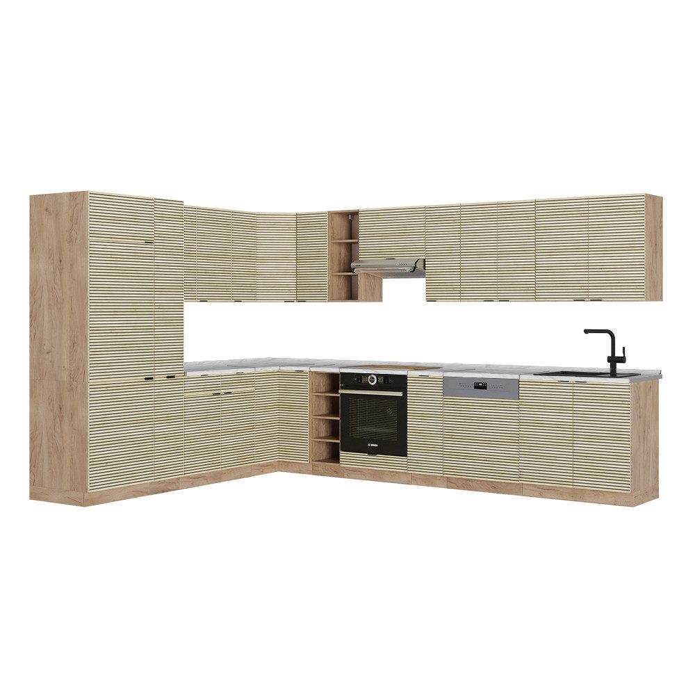 Vicco Winkelküche Fame-Line, Eiche Paneel/Goldkraft Eiche/Goldkraft Eiche, 347 x 257 ...