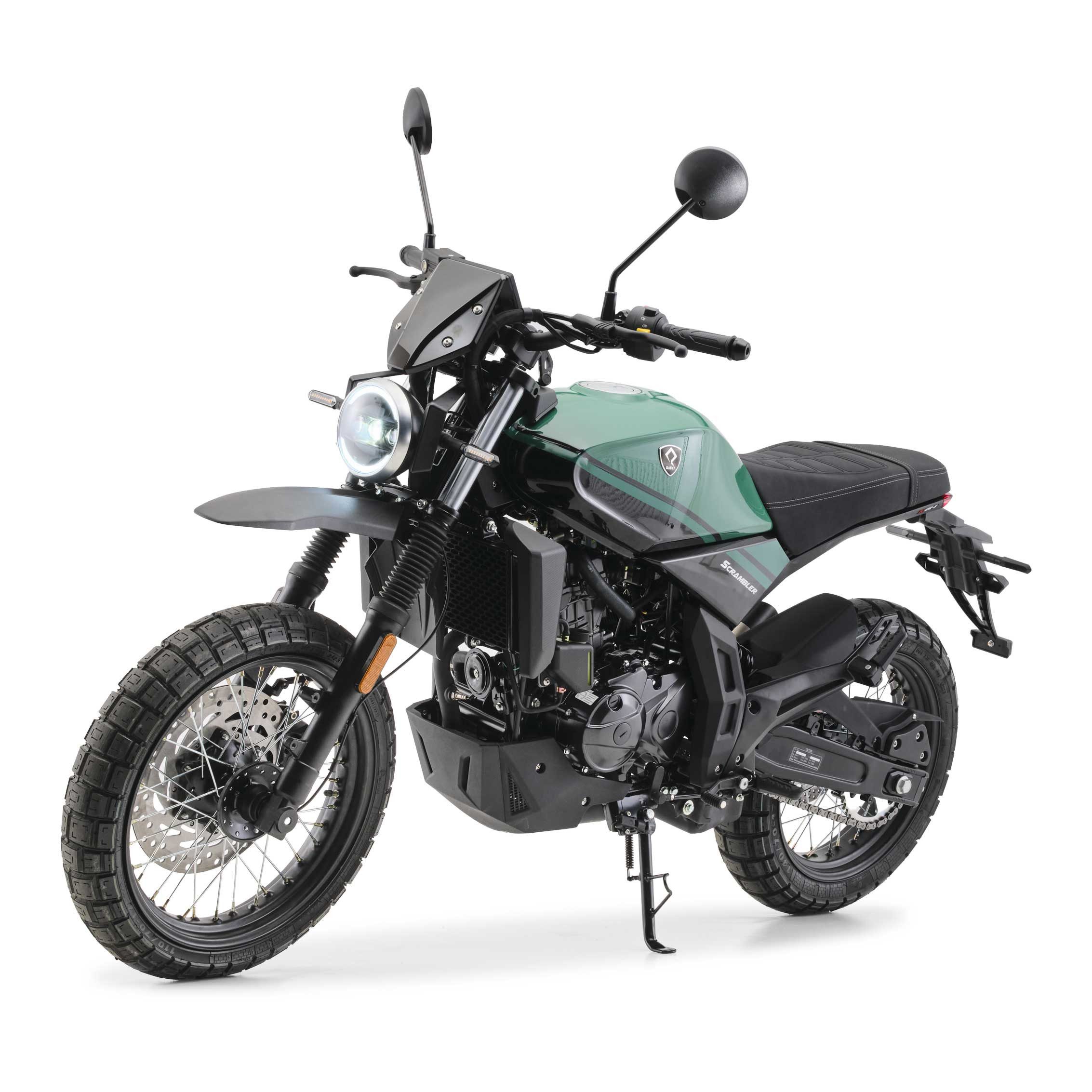 QASVA Motorrad Scrambler 125 Offroad Grün, 125 ccm, 96 km/h, Euro 5+, ABS, 6-Gang, Euro 5+, Speichenräder, Offroad-Reifen