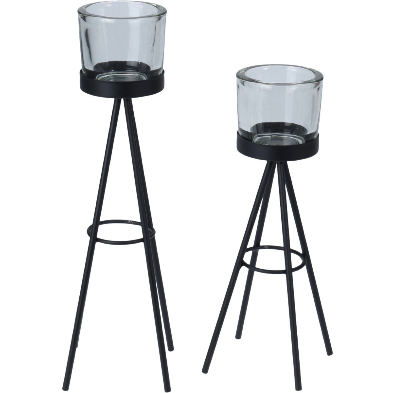 Koopman Kerzenhalter Teelichthalter Metall 2 er Set Schwarz 23/28 cm hoch G günstig online kaufen