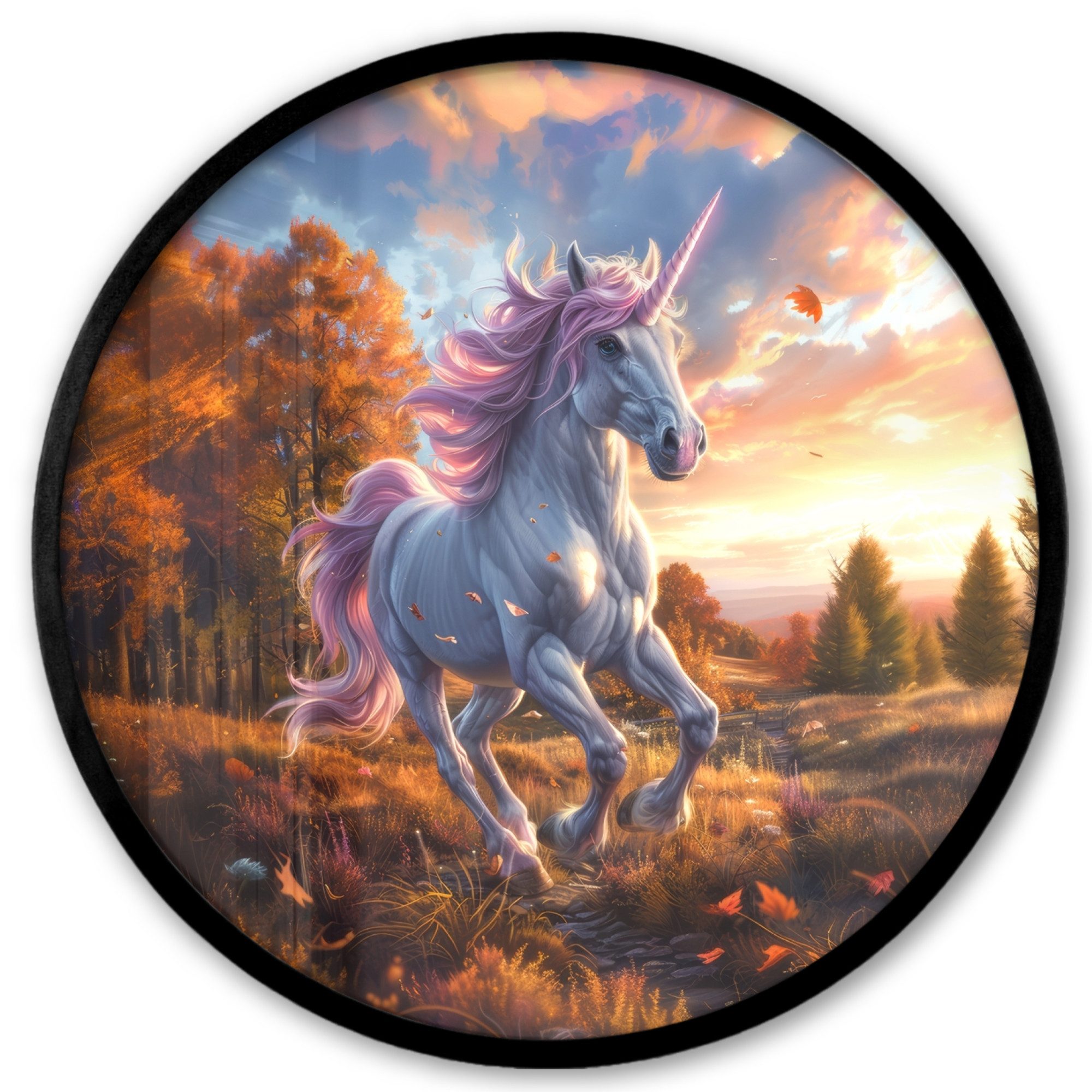 MuchoWow Poster Rund - Einhorn - Fee - Tier - Natur - Mädchen, (1 St), Runde Wandbilder, Deko für Wohnzimmer und Schlafzimmer, 40x40 cm