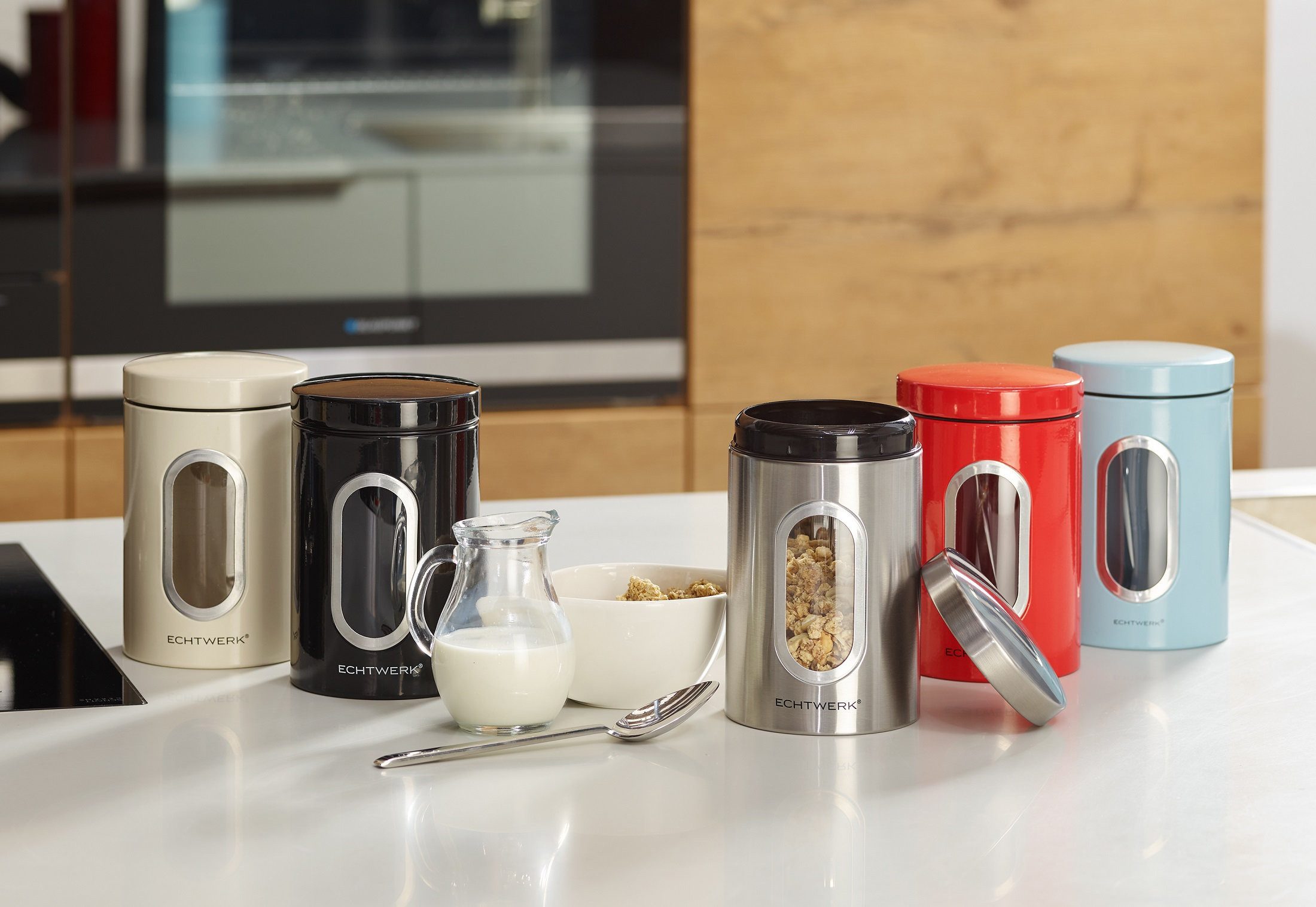 ECHTWERK Vorratsdose Aufbewahrungsdosen-Set, Metall, (Set, 3-tlg), für Mehl, Müsli, Kaffee oder Zucker, Klick-Deckel, großes Sichtfenster