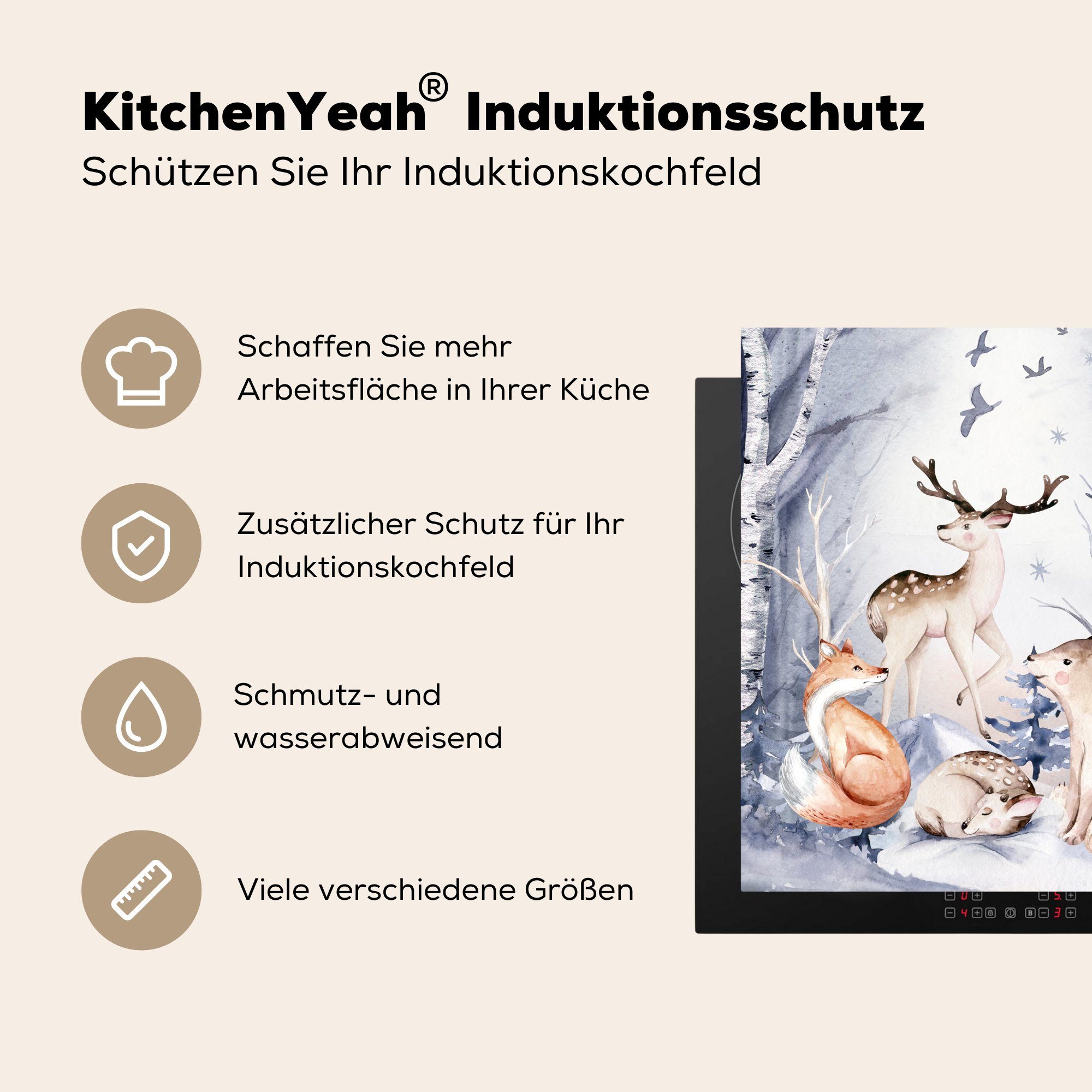 MuchoWow Herdblende-/Abdeckplatte Arbeitsplatte - Weihnachten, küche Wald - tlg), Winter cm, Ceranfeldabdeckung, Vinyl, (1 78x78 für