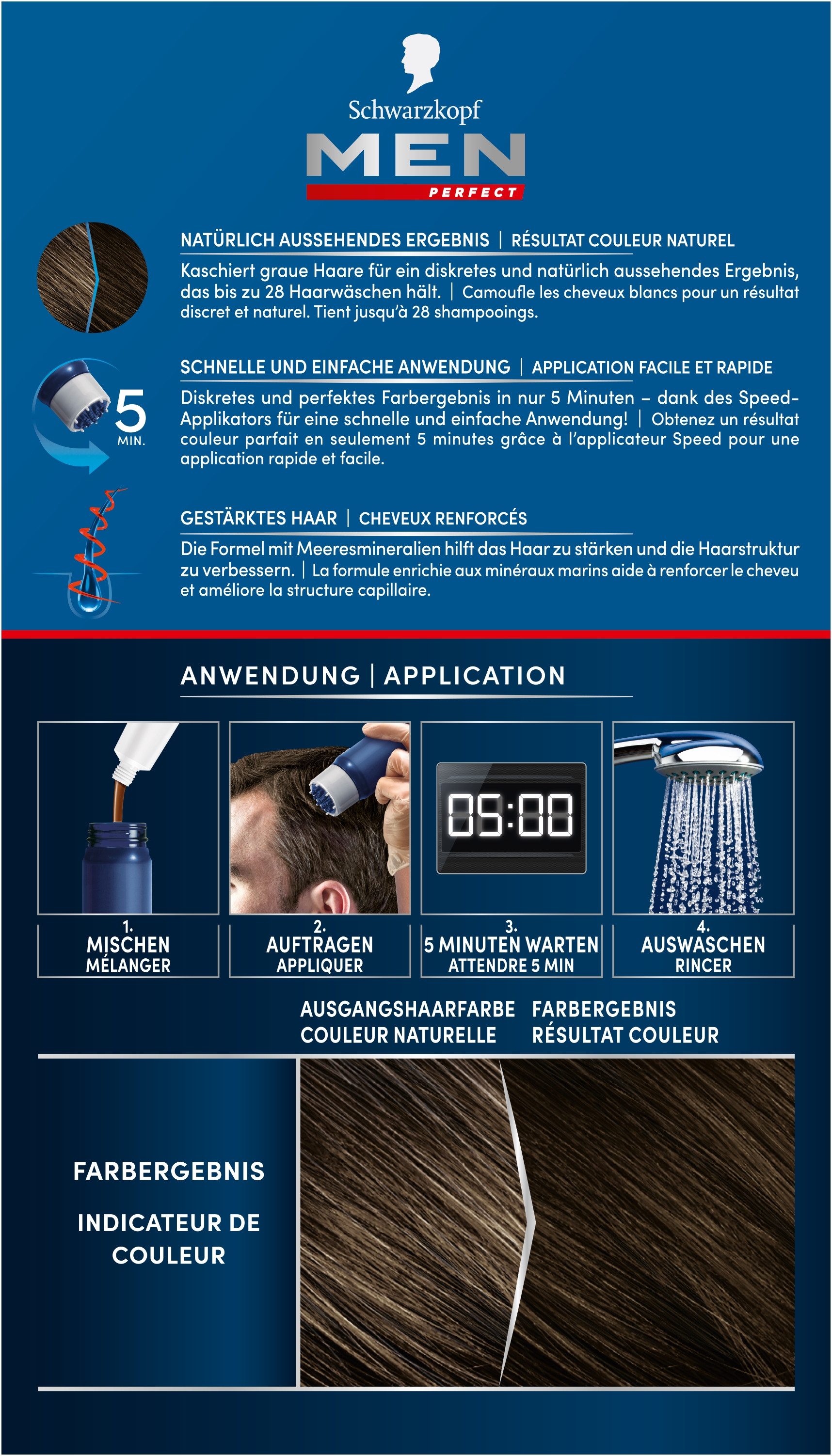 Schwarzkopf Haartönung Men Perfect 70 Dunkelbraun - hält bis zu 28 Haarwäschen, Vorratspack, 6-tlg., 6x 80 ml, Anti-Grau Tönung für ein natürlich aussehendes Ergebnis