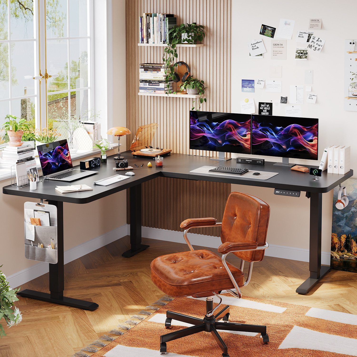 HOMALL Schreibtisch 160 x 140cm Eckschreibtisch Höhenverstellbarer Schreibtisch L Form (20mm dicke Tischplatte Extreme Tragfähigkeit von 100 kg 3-fach Höhenspeicherfunktion)