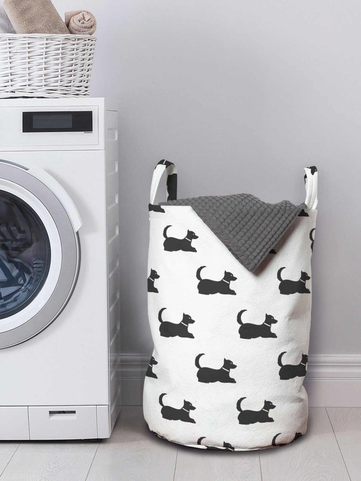 Abakuhaus Wäschesäckchen Griffen für Art Monochrome Hund Hunde Waschsalons, Wäschekorb mit sitzen Kordelzugverschluss