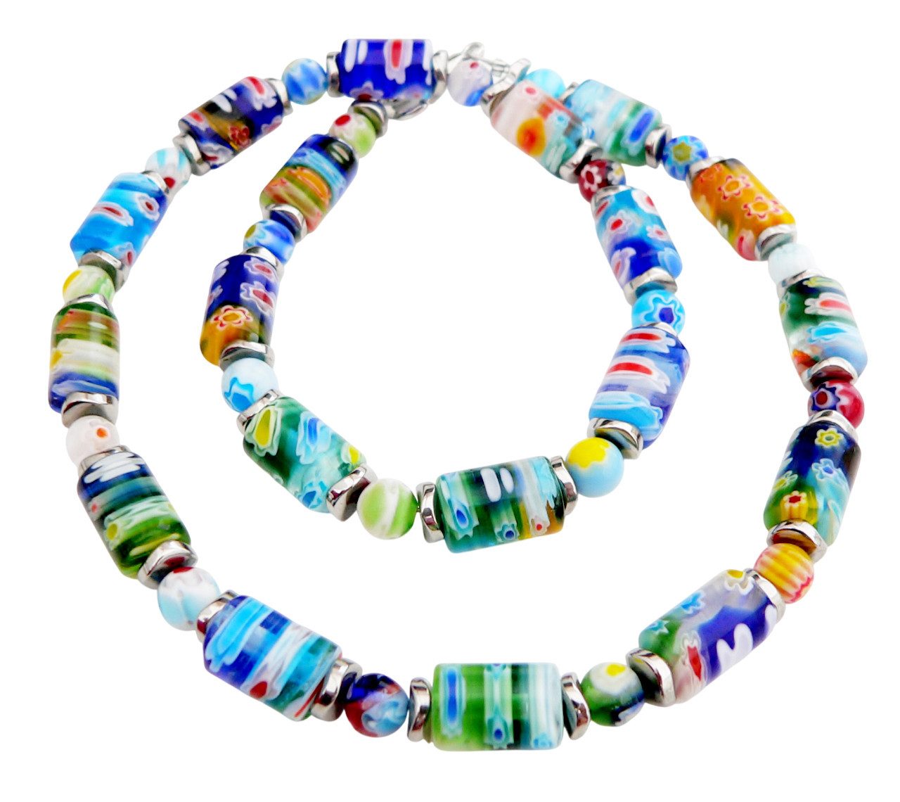 traumschmuck Kette ohne Anhänger 208t Halskette Walze Millefiori Murano Art mehrfarbig (inkl Schmuckcbox), handgefertigt, Made in Germany