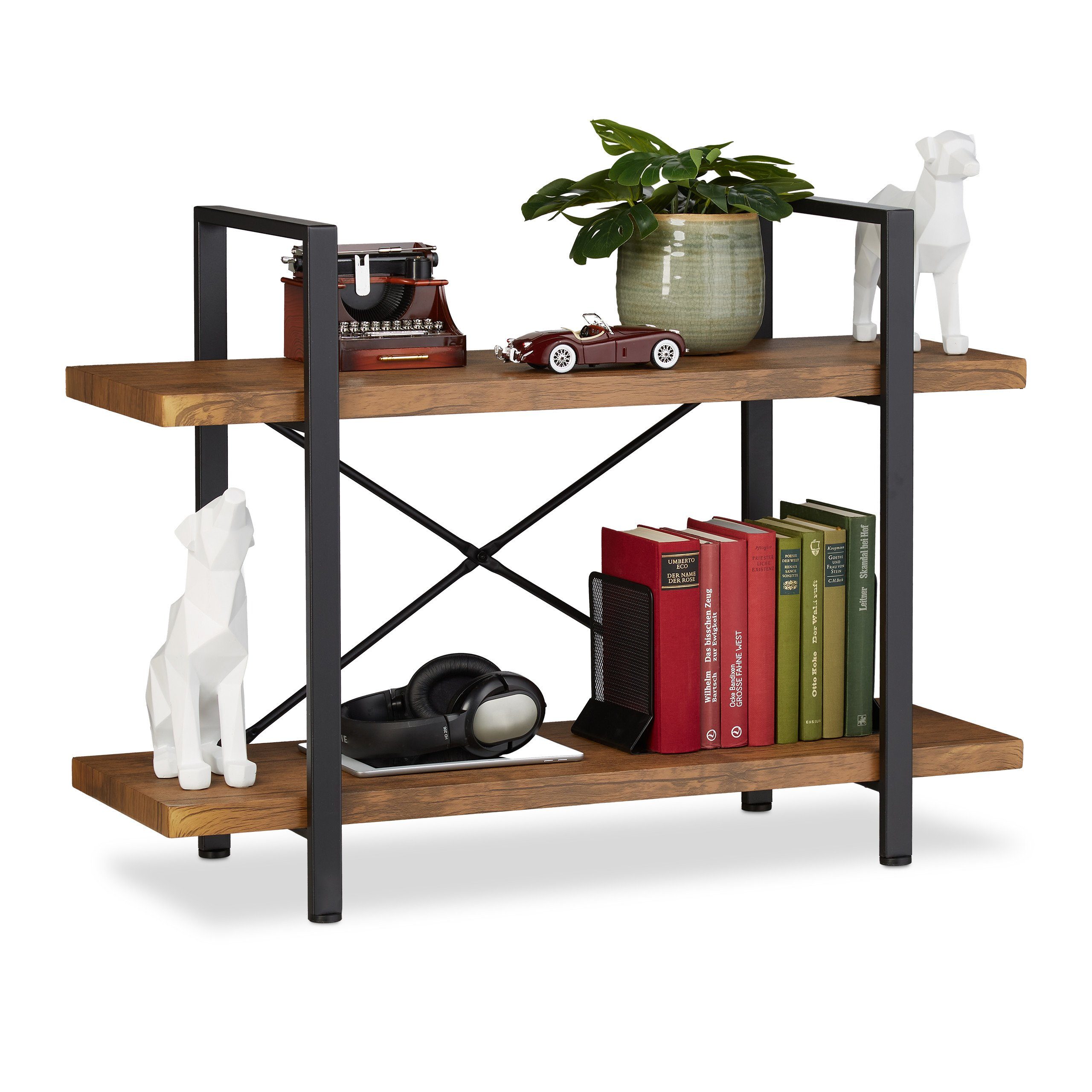 Bücherregal Industrial Mit 5 Fächern – 158,5x60x30 Cm, Aus MDF & Metall, Braun/Schwarz – Regal Für Wohnzimmer, Büro & Mehr