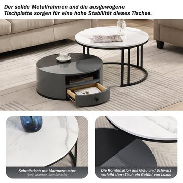 Merax Couchtisch mit Tischplatte in Patchwork-Design, Marmoroptik, Beistelltisch mit Schublade und versteckten Stauraum, Wohnzimmertisch