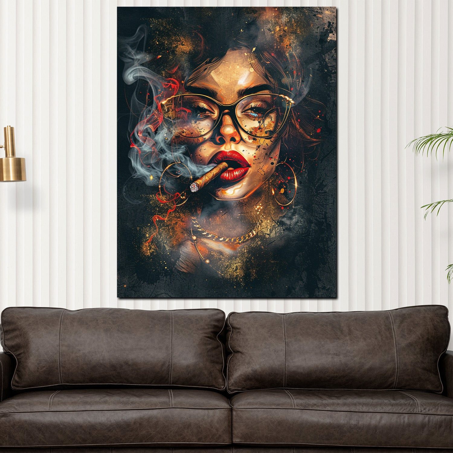 Artedinoi Leinwandbild Sinnliche Frau mit Brille Pop Art gold Leinwandbild Wandbild XXL, Sinnliche Frau, modern