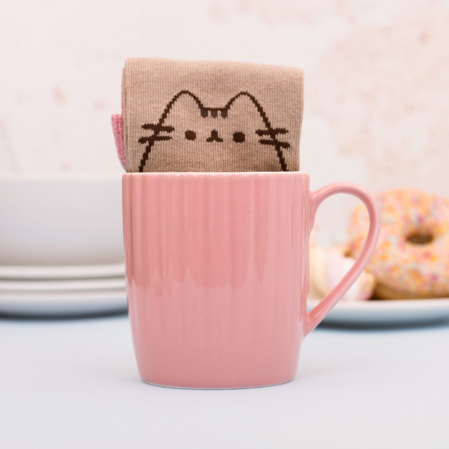 Home - Pusheen Tasse Geschenkset Thumbs - Pink Cupcake, Up Keramik, mit Socke Tasse