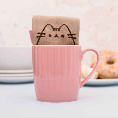 Thumbs Up Tasse Pusheen Home - Tasse mit Socke - Pink Cupcake, Keramik, Geschenkset