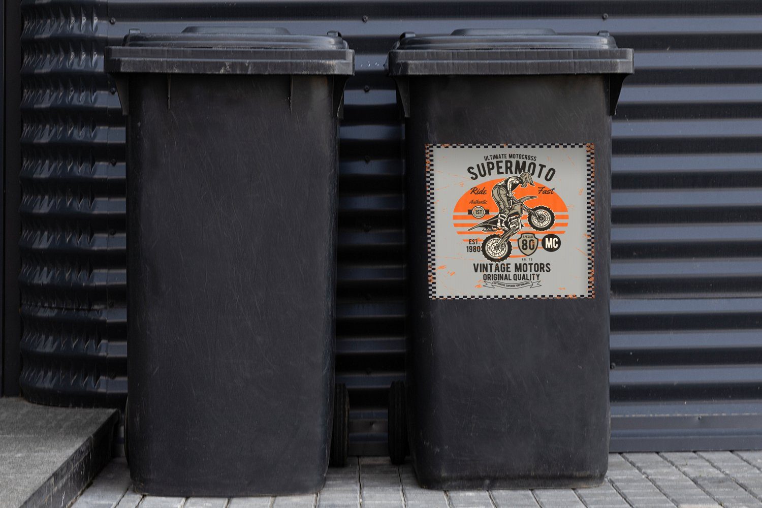 MuchoWow Wandsticker Mancave - Motor Orange Grau (1 - Mülleimer-aufkleber, Mülltonne, Sticker, St), Container, - Abfalbehälter