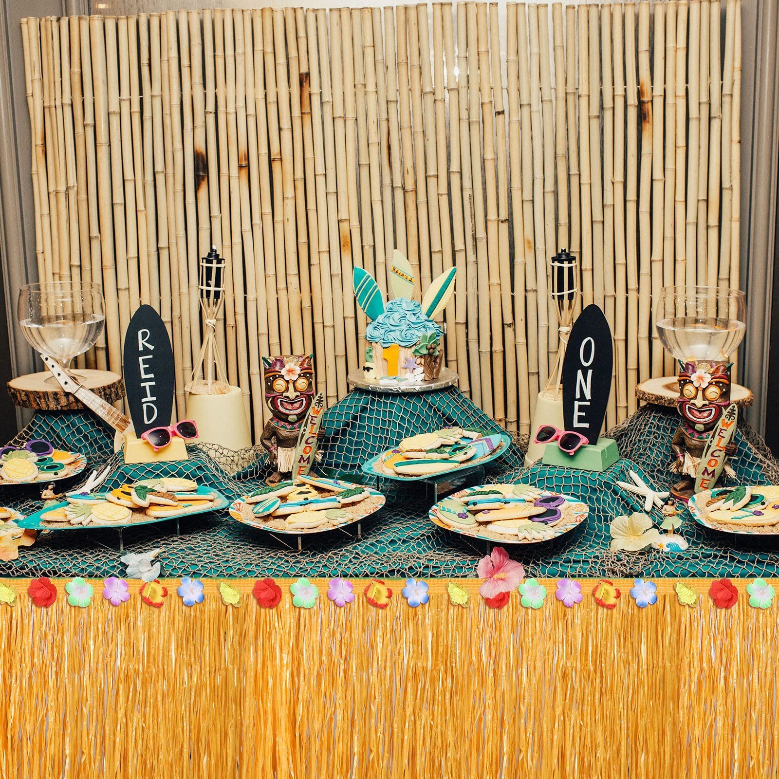 GelldG Tischdecke Tischrock Hawaii Party für Dekorationen Tropische Stroh(Stil1) natürliche