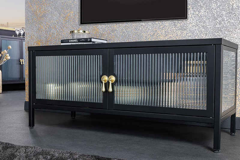 riess-ambiente Lowboard AMSTERDAM 90cm schwarz / transparent / gold (Einzelartikel, 1 St), Wohnzimmer · Metall · Riffelglas · stehend · Stauraum · Modern Design