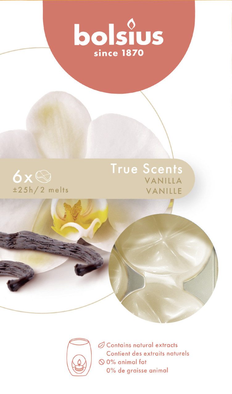 Bolsius Duftkerze Bolsius Aromatic Wax Melts Vanille, 6er Pack, Duftschmelzblüte