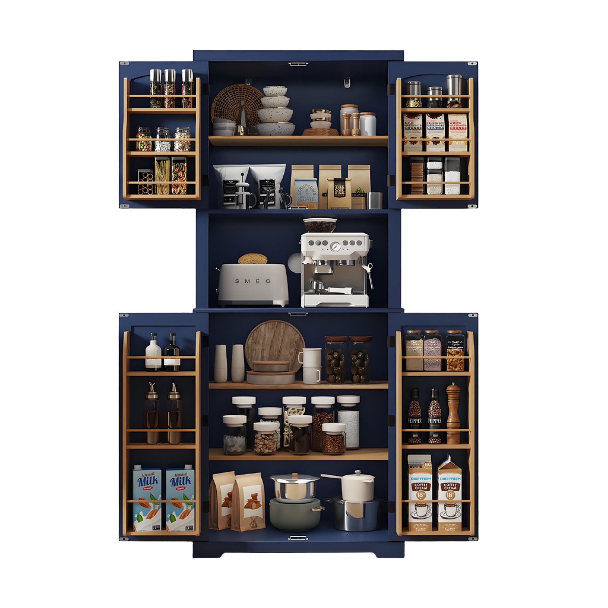 HOLTICO Hochschrank Küchenschrank mit Arbeitsplatte, Buffetschrank, Esszimmerschrank (1-St) Speisekammer mit 4 Türen und Regalen, 183cm
