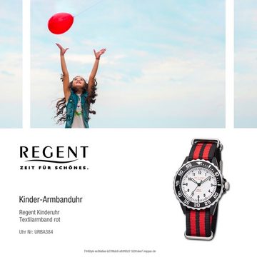 Regent Quarzuhr Regent Kinder Jugend-Armbanduhr rot, (Analoguhr), Kinder Armbanduhr rund, mittel (ca. 35mm), Textilarmband
