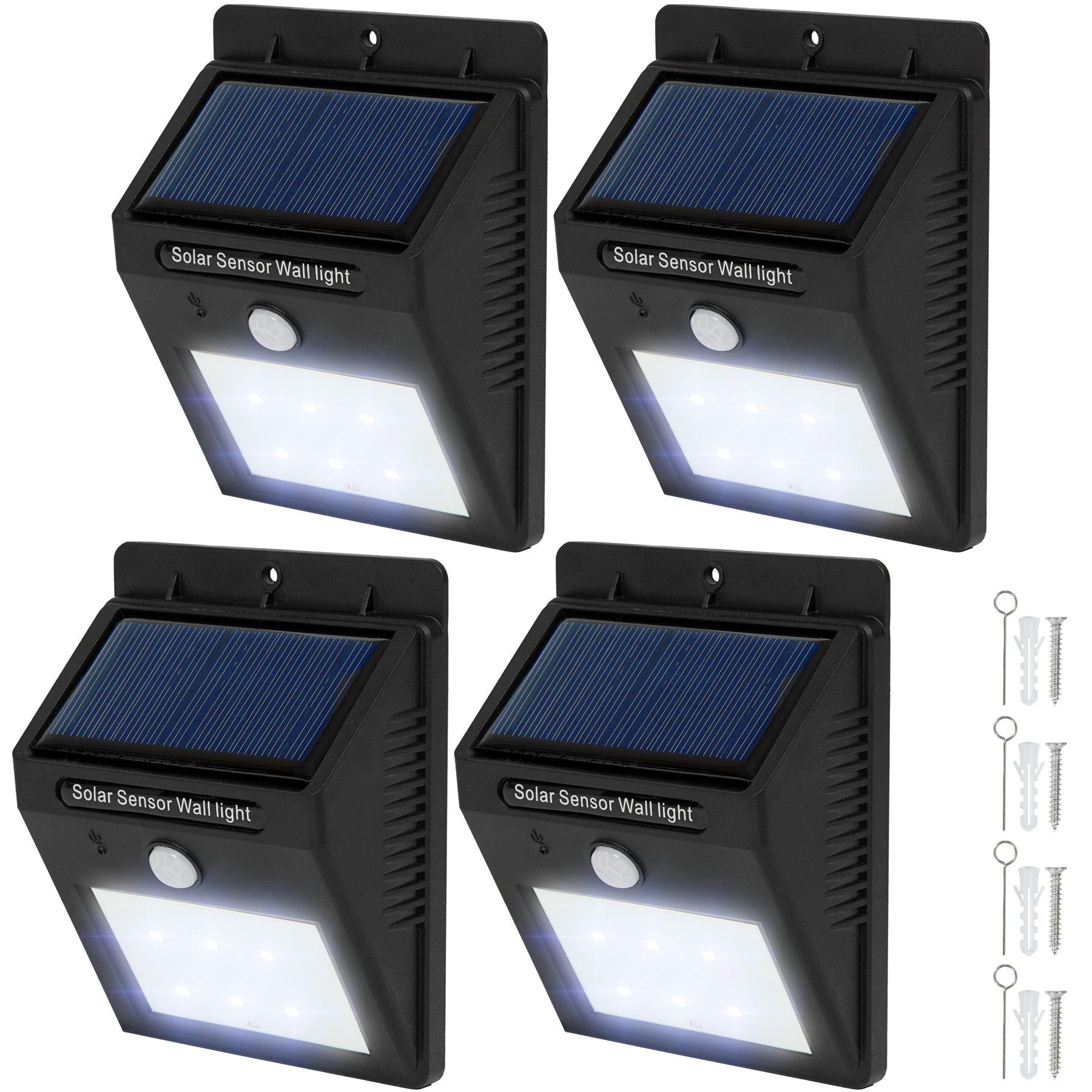tectake LED Gartenstrahler 4er-Set Solarlampe mit Bewegungsmelder, Bewegungsmelder, LED, Kaltweiß, Bewegungsmelder schaltet automatisch das Licht ein/aus