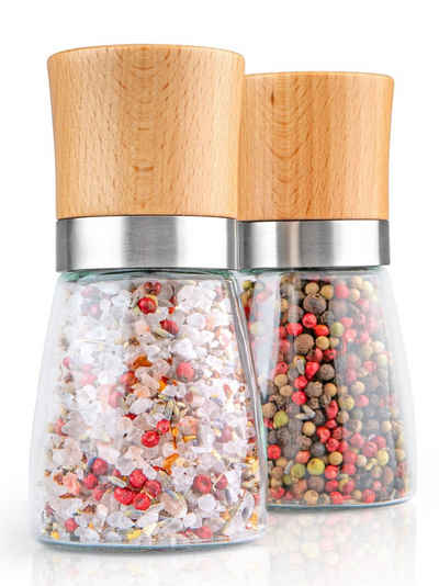 Hannah's Homebrand Salz-/Pfeffermühle »Salz und Pfeffermühle Holz mit Keramik-Mahlwerk (Set)« manuell, (2 Stück), Robuste Salzmühle und Gewürzmühle ohne Inhalt