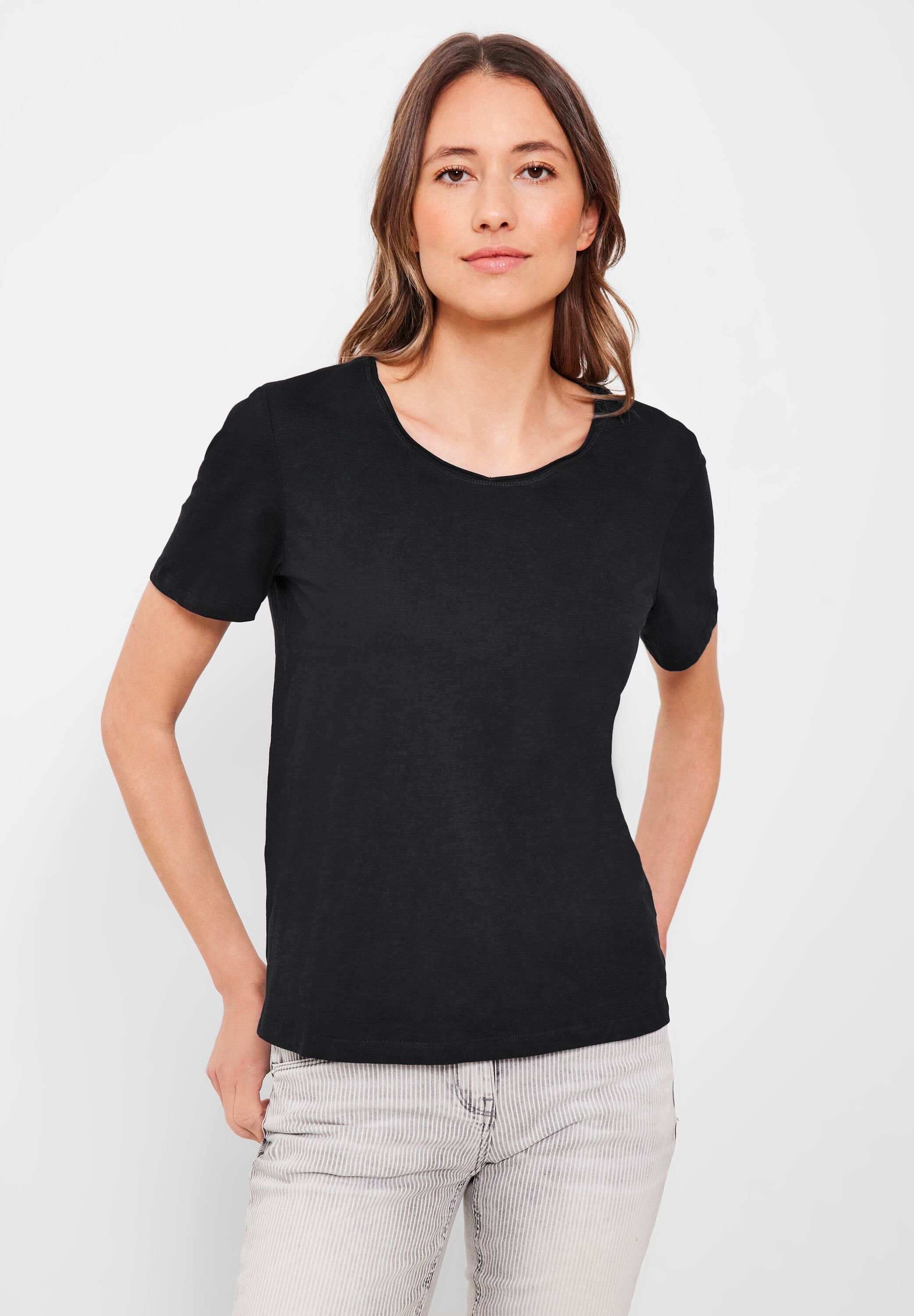 Cecil T-Shirt Cecil Unifarbendes Basic T-Shirt in Black (1-tlg) Nicht Vorhanden
