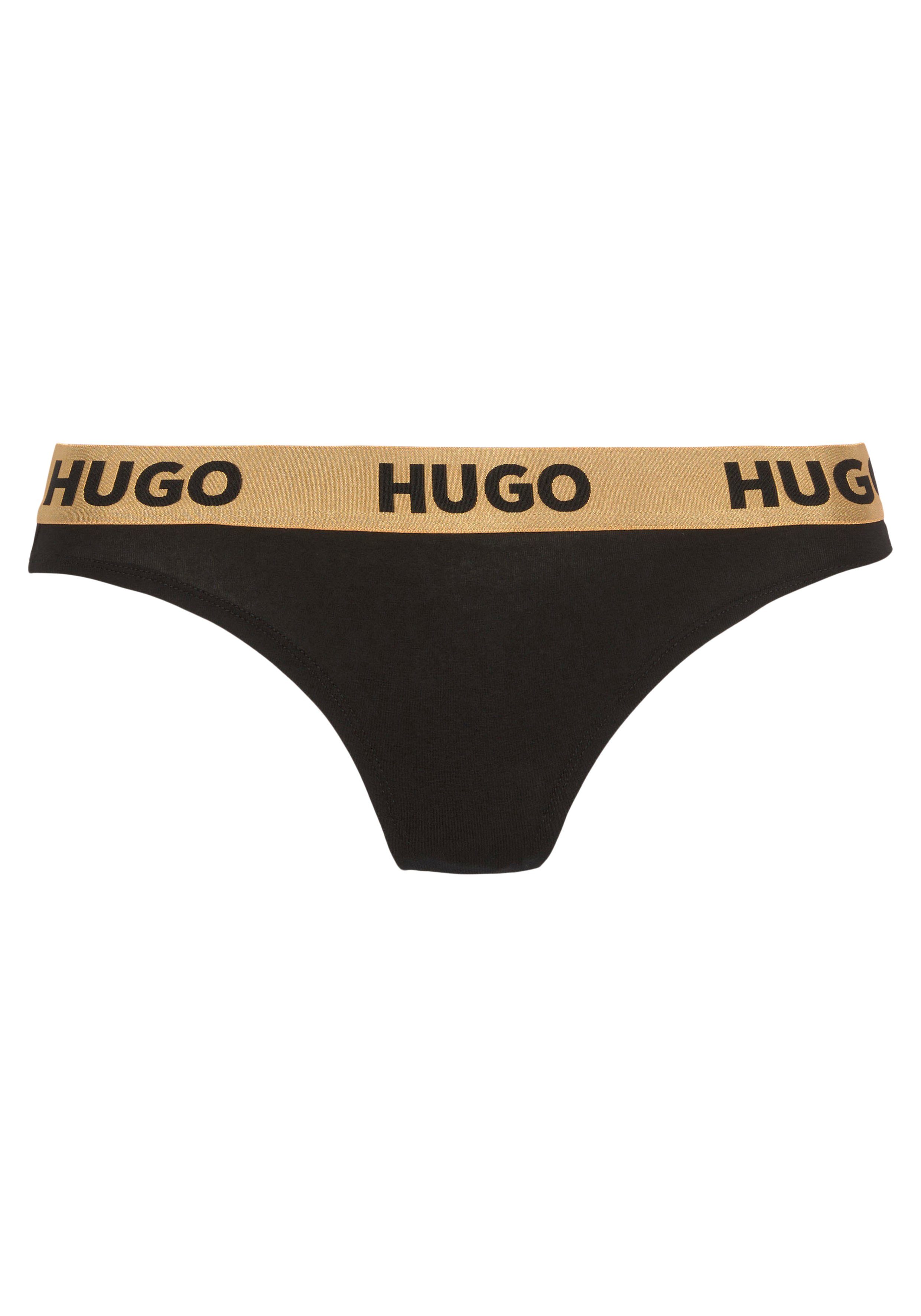 THONG HUGO Logo HUGO String mit Bund elastischem LOGO auf Black003 SPORTY