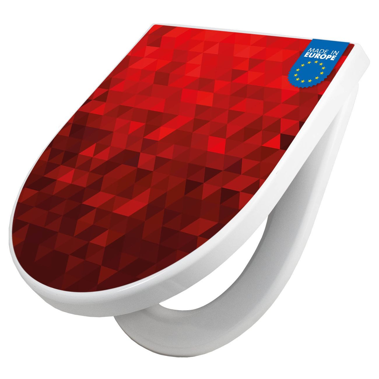 banjado WC-Sitz Premium D-Form mit Absenkautomatik Motiv Dreiecke Rot (umweltfreundliches Material, Softclose Absenkautomatik), 45 x 36,4 x 4