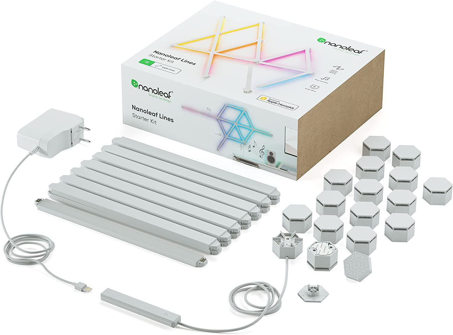 nanoleaf LED Lichtleiste Lines, Dimmfunktion, LED fest integriert, Farbwechsler, Starter Kit - 15 PK, Modulares Stecksystem, Smarte Technologie