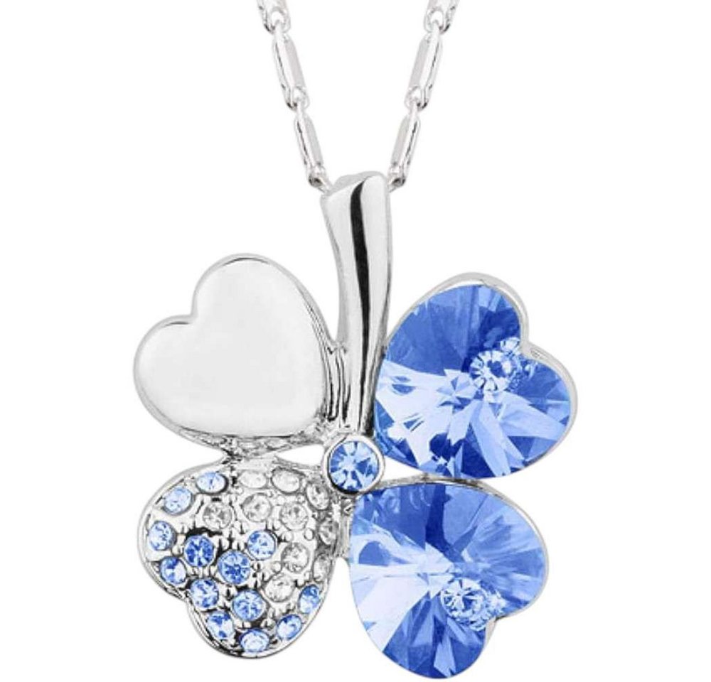 Taffstyle Kette mit Anhänger Glückskette Halskette Kristall Kleeblatt Zirkonia Weißgold vergoldet (Edler Glücksanhänger mit funkelnden Kristall Steinen in einer Geschenkverpackung), Geschenkidee für Frauen