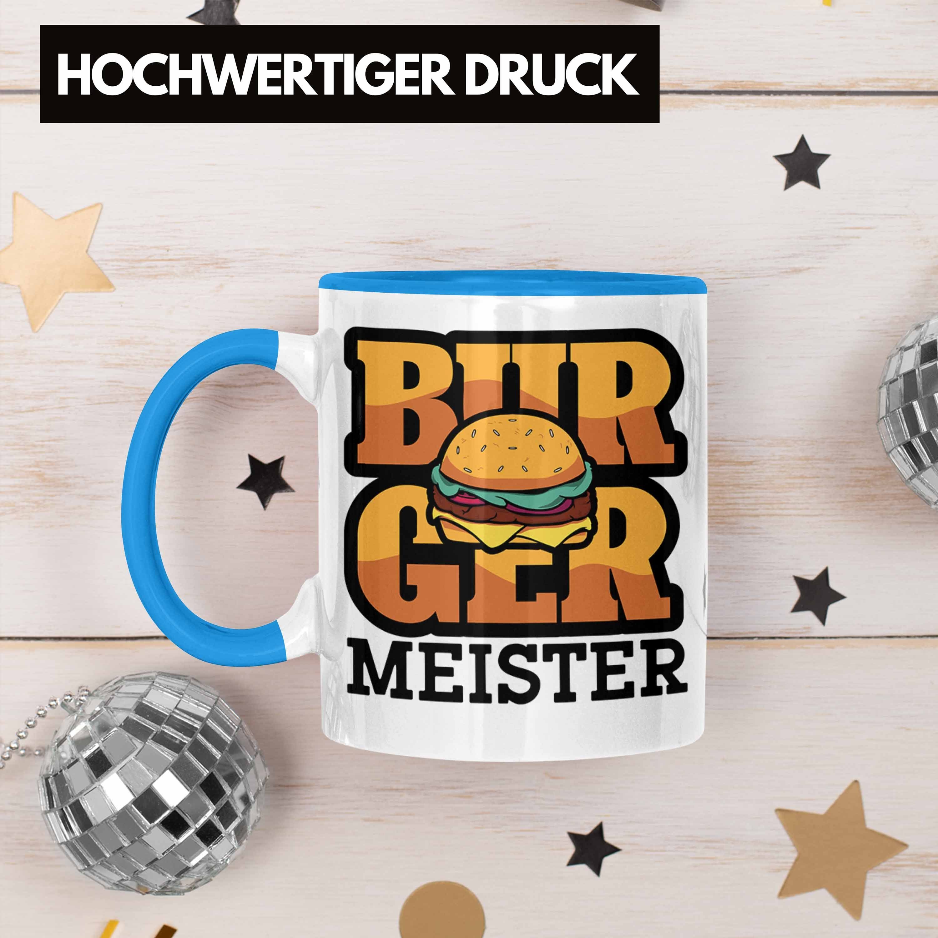 Burger Grillen Sommer Blau Tasse Spruch Burger Meister Trendation Geschenk Tasse G Liebhaber