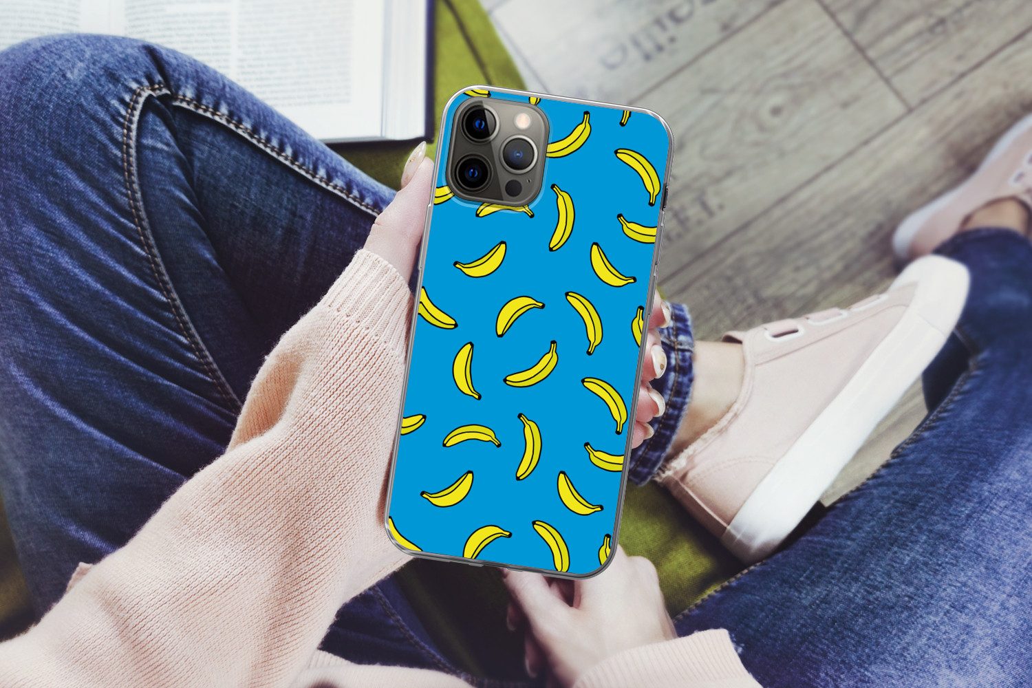 MuchoWow Handyhülle für Apple iPhone 13 Pro Bananen - Gelb - Blau - Druck, Smartphone-Bumper, Print, Handy Schutzhülle Dünn