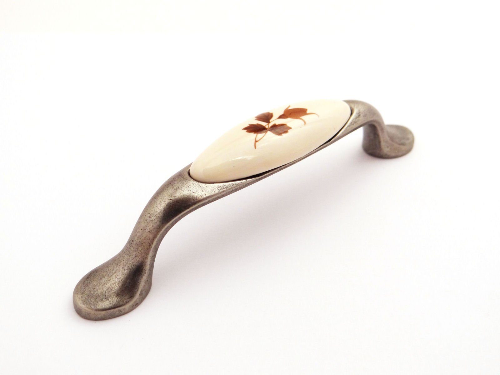 SO-TECH® Möbelgriff Porzellangriff VENUS Silber Antik / Cremefarbig BA 96 mm, Lochabstand 96 mm Blattdekor - inkl. Schrauben