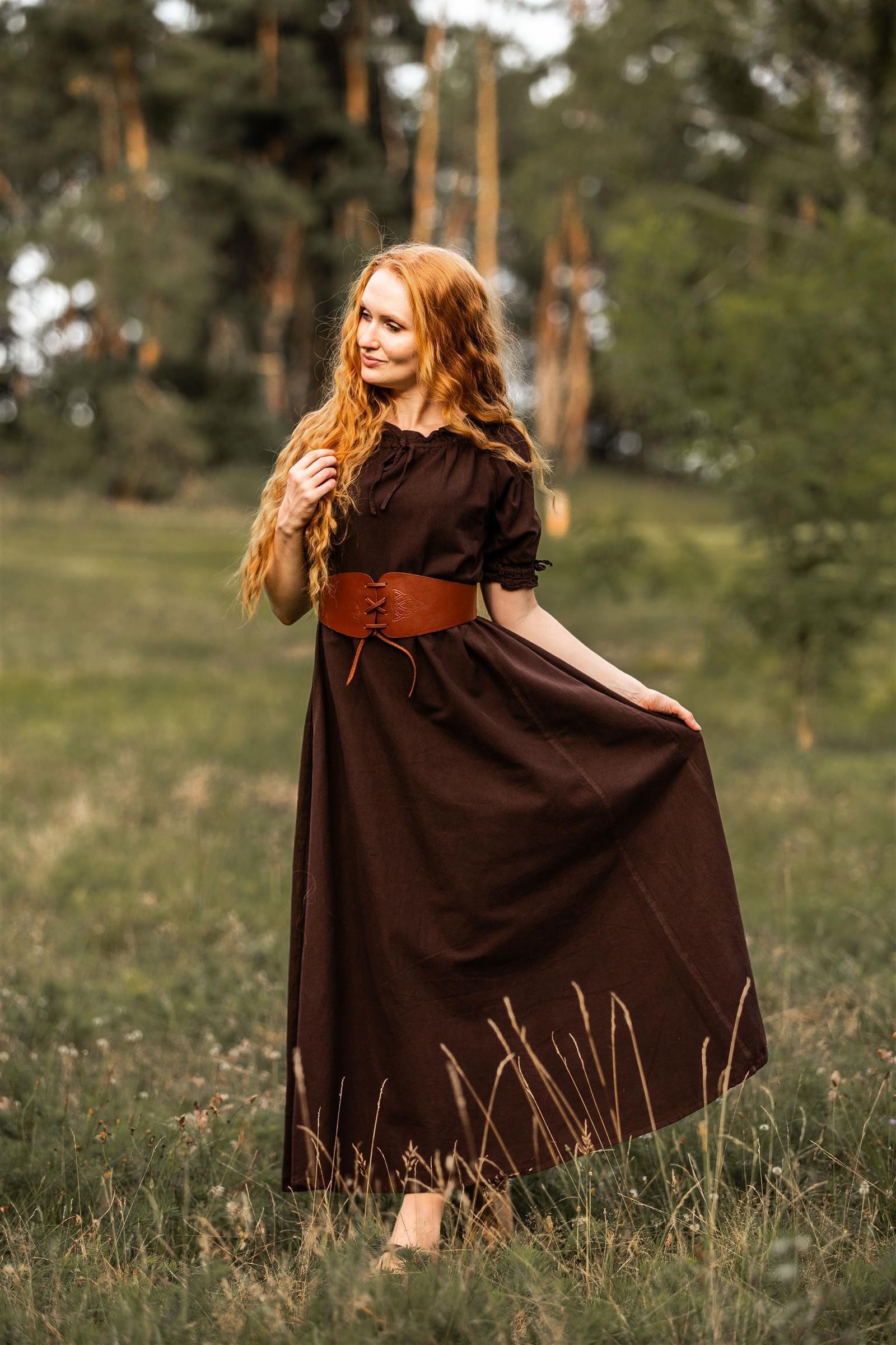 Leonardo Carbone Burgfräulein-Kostüm Bodenlanges Kleid "Melisande" mit Tunnelzug, Rüschenärmel, weiche Baumwolle