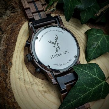 Holzwerk Chronograph BAUNATAL Herren Holz Armband Uhr mit Datum in braun, schwarz