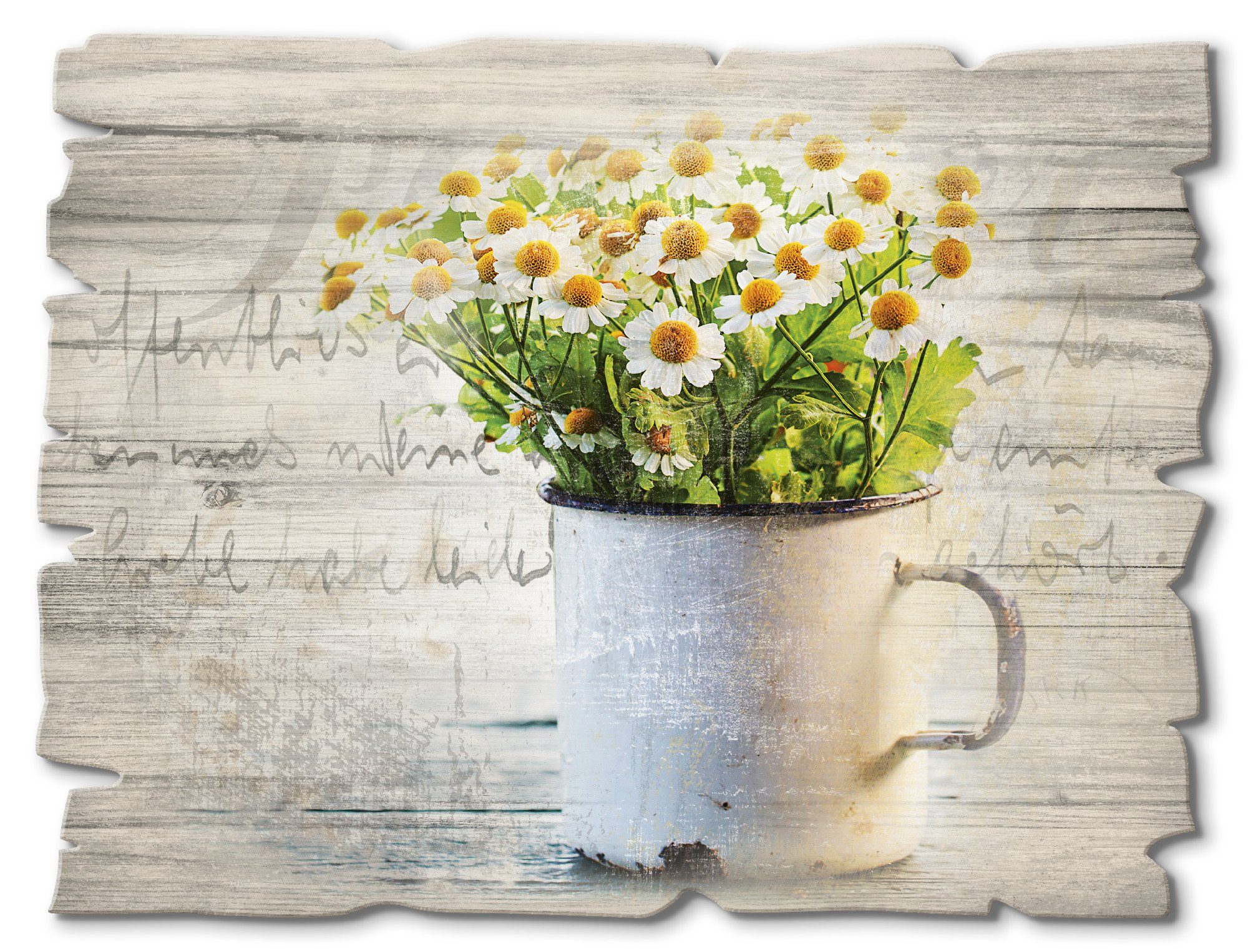 Artland Holzbild Frühlingsgarten mit Gänseblümchen, Blumen (1 St)