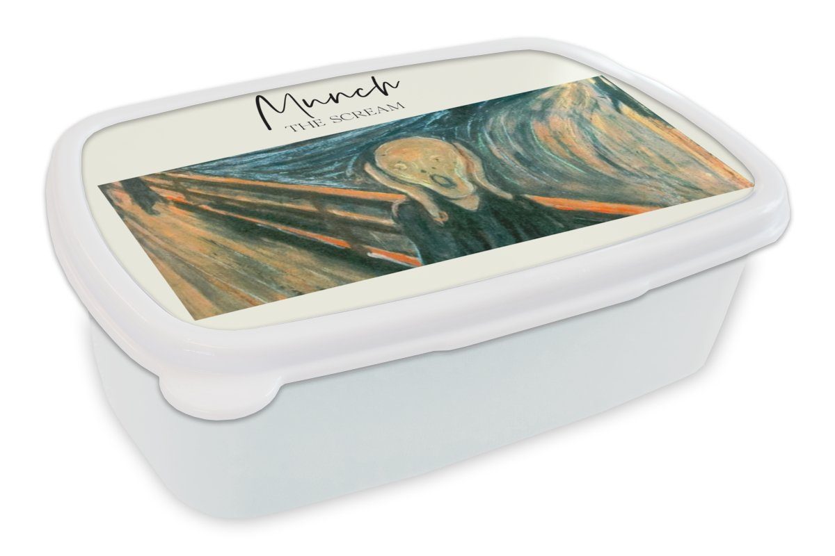 MuchoWow Lunchbox Der Schrei - Munch - Alte Meister, Kunststoff, (2-tlg), Brotbox für Kinder und Erwachsene, Brotdose, für Jungs und Mädchen weiß