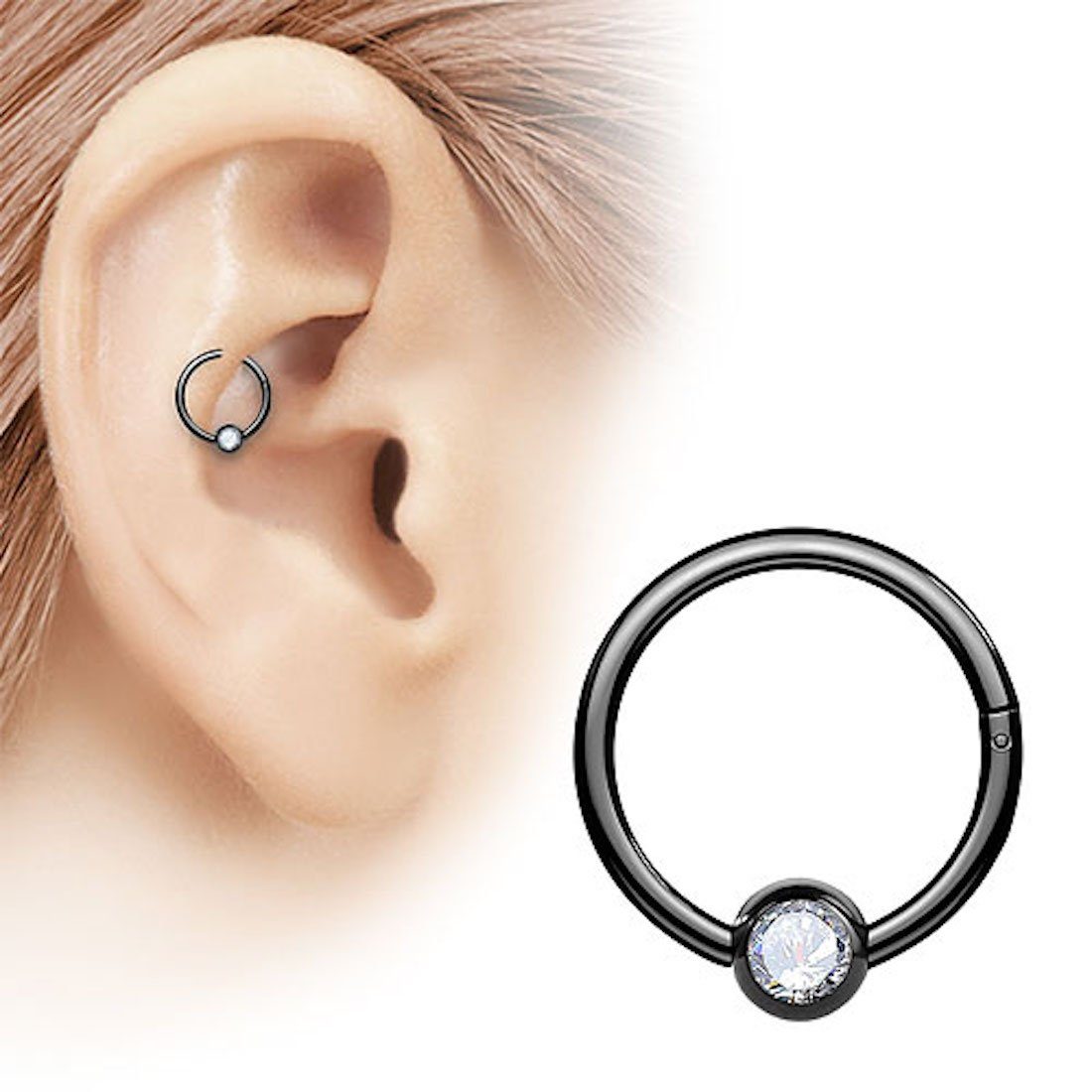 Taffstyle Nasenpiercing Septum Segment Ring Piercing Clicker Scharnier Kristall Kugel Perle, Septum Nasenring Ohrpiercing Ohr Nase Tragus Helix Brust Intim