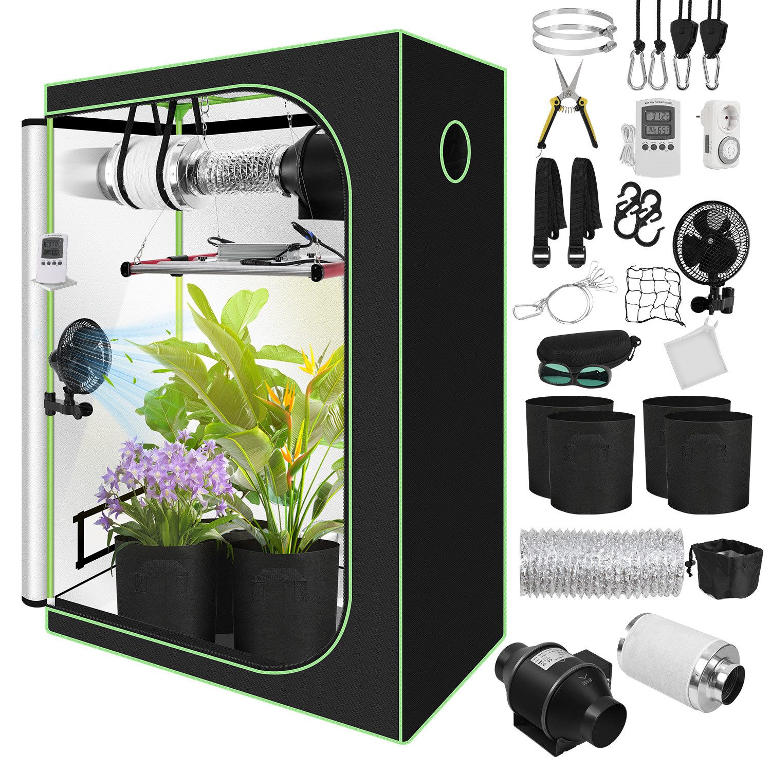 Clanmacy Gewächshaus Growbox Komplettset Indoor mit LED, Lüfter & Filter