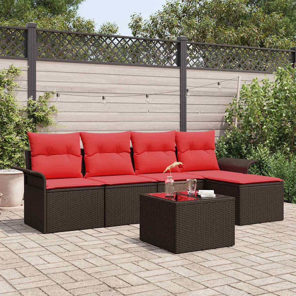 vidaXL Gartenlounge-Set Gartensofa-set mit Speicher 6 pcs Braun Poly-Rattan, (6-tlg)