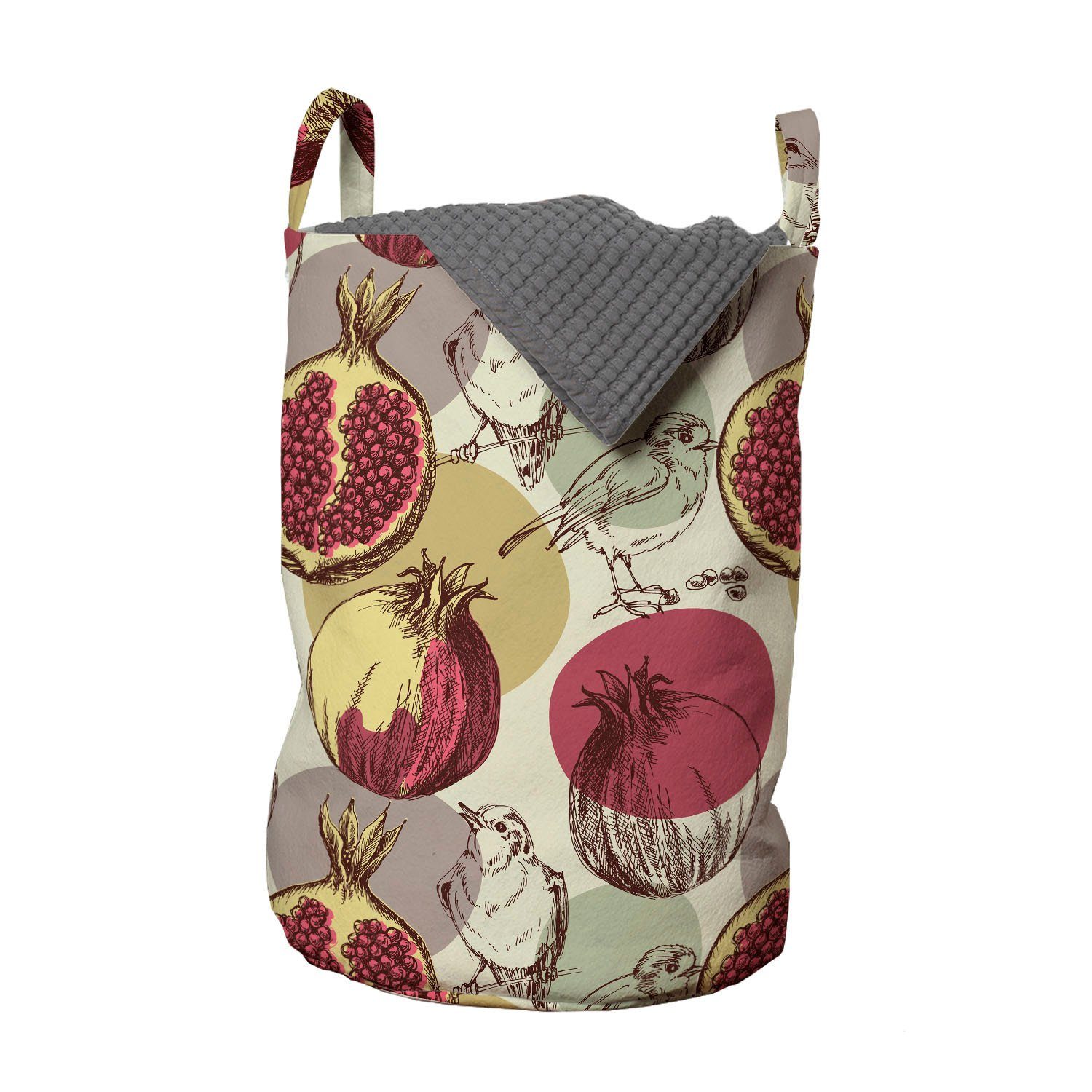 Abakuhaus Wäschesäckchen Wäschekorb mit Griffen Kordelzugverschluss für Waschsalons, Blumen Rustikale Natur-Vogel und Frucht